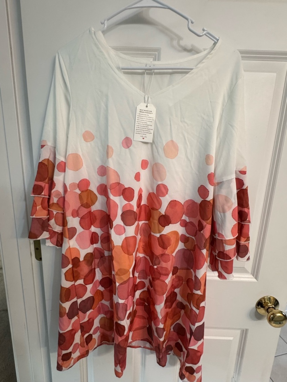 Flowy White & Coral Dot Tunic Top